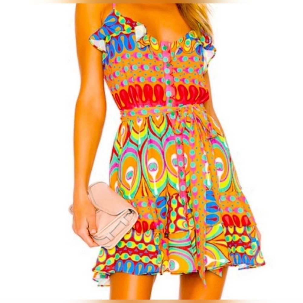 Alexis Sirsha Printed Ruffle Short Button Up Dress Size Medium - Picture 7 of 8